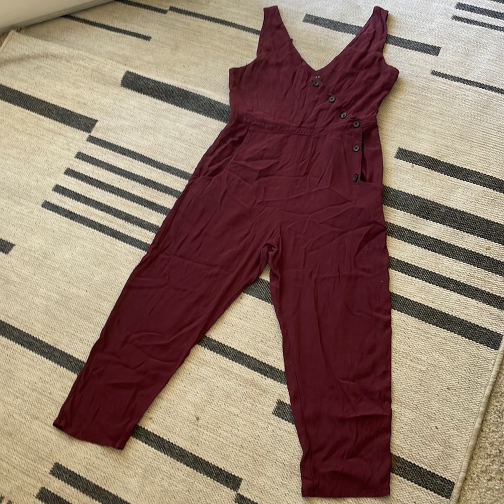 Maroon burgundy jumpsuit onesie Abercrombie & Fitch Size LP large petite